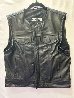 Z1R Ganja Men's Black Leather Sleeveless Motorcycle Vest